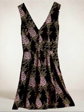 H&M Black Mini Dress with Green and Light Purple Pineapple Print